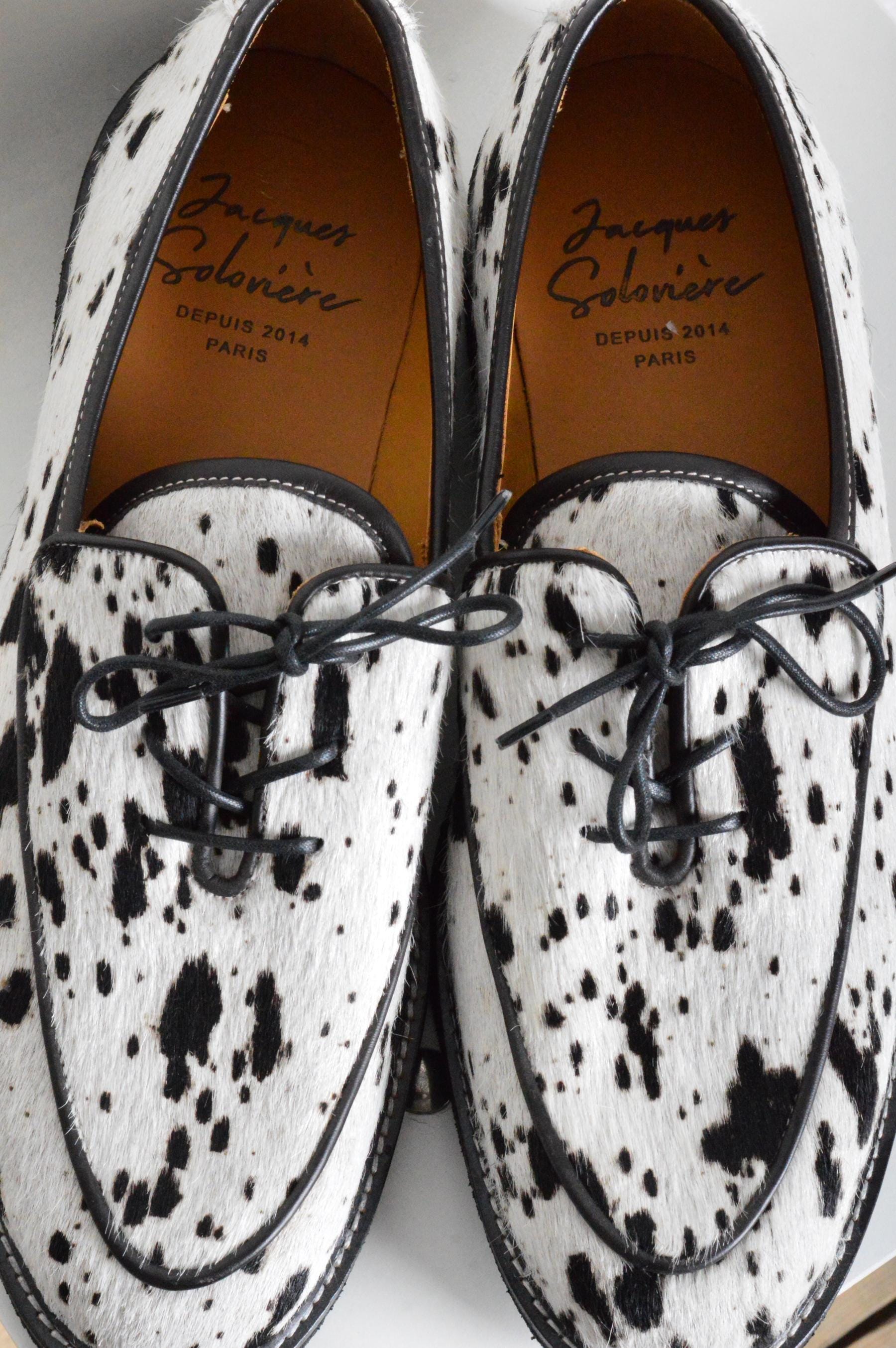 Y2K White Cow Print Hairy Calf Leather Loafers EU 44 UK 8.5 - Etsy