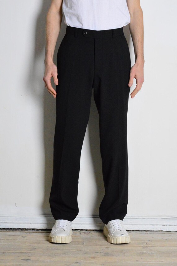 Vintage 90s Black Minimalist Striped Wool Blend Formal Officecore