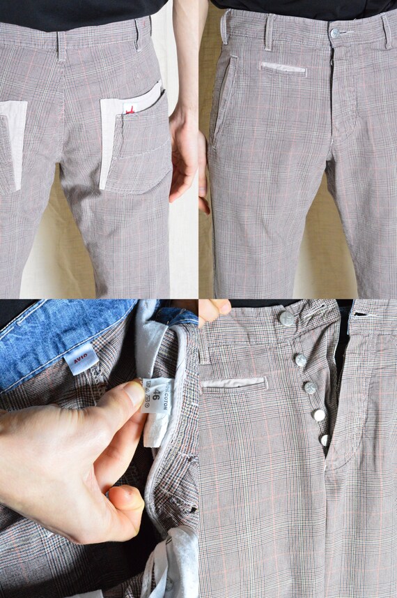 Vintage 90s Beige Check Pantalon Homme Taille Taille 31 En S Etsy France
