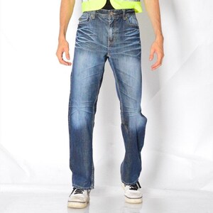 Y2K Vintage Faded Navy Blue Jeans Mens Grunge Denim Pants Waist Size 34 In