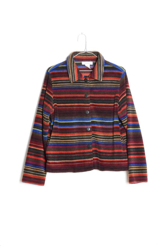 Vintage 90s Colourful Striped Fleece Relaxed Fit Womens Shirt 