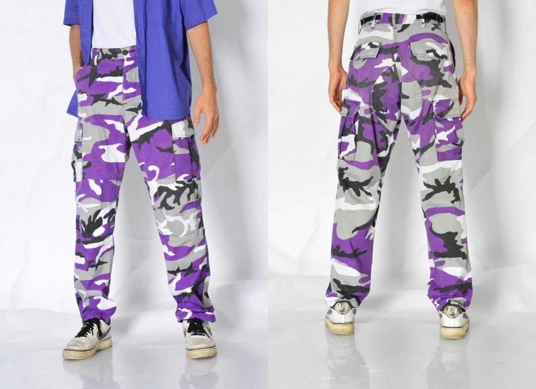 Vintage 90s Purple Grey White Camo Mens Cargo Pants Waist Size