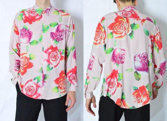 Buy Vintage 90s Pastel Pink Colourful Roses Romantic Flower Long 