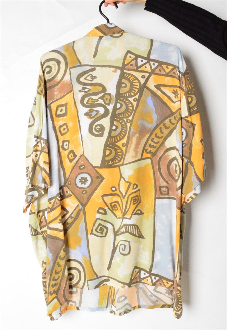 Vintage 90s Colourful Abstract Short Sleeve Womens Shirt Size XL