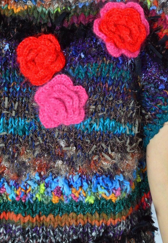 Y2K Vintage Colourful Knit Striped Fuzzy Womens Jumper Vest Size L