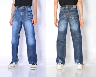 Y2K vintage Faded Navy Blue Jeans Mens Grunge Denim Pants Taille Taille 34 In