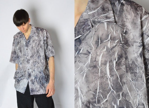 Vintage 90s Grey Tie Dye Crinkled Lightning Grunge
