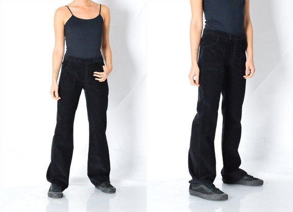 Y2K Black Corduroy Womens Flare Pants Waist Size 27 Inch 