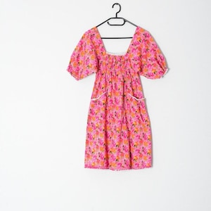 Vintage 80s Pink Colourful Flower Womens Mini Dress Size XXS
