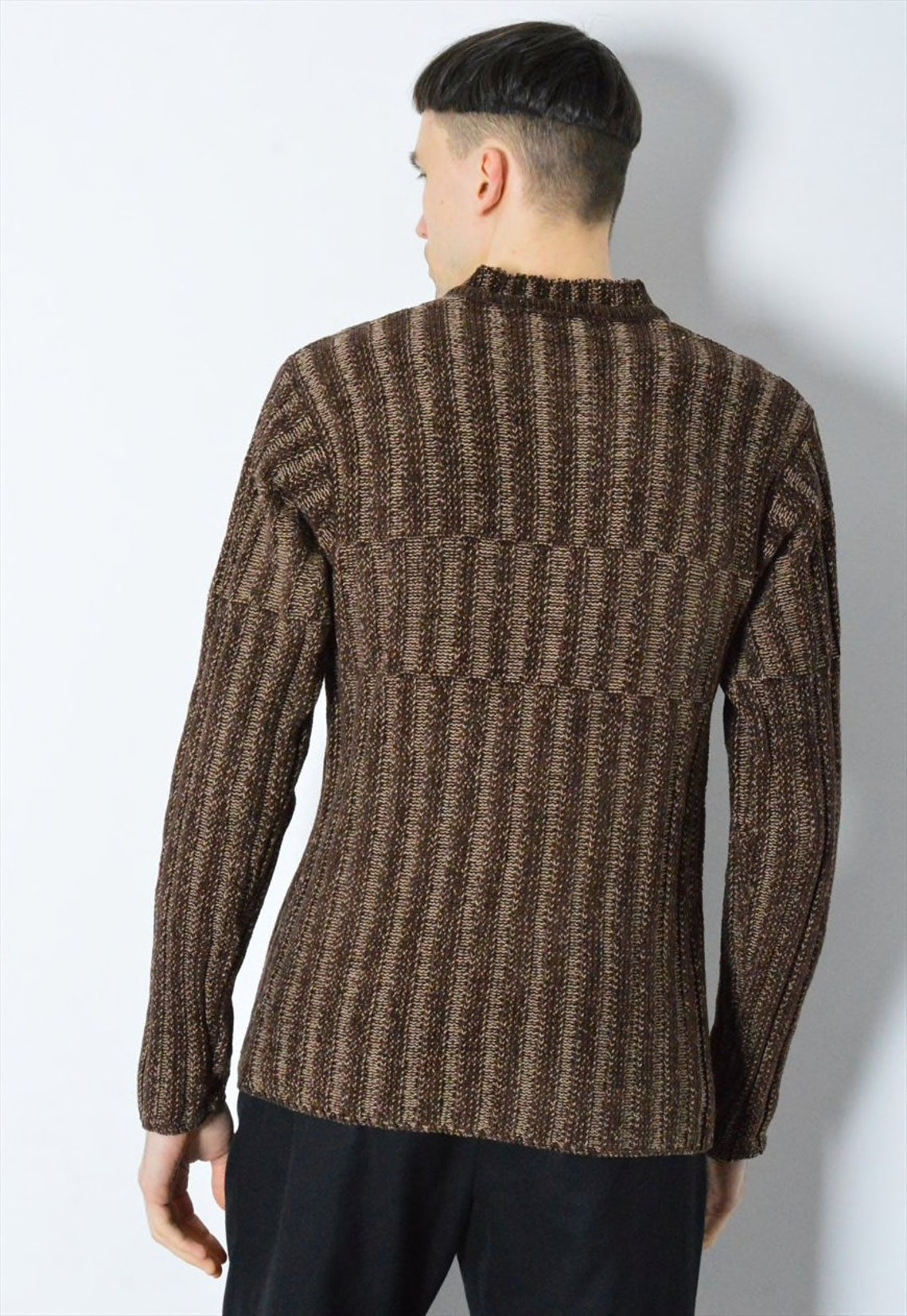 brown v neck jumper