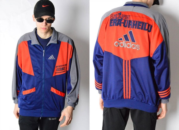 vintage 90's blue and burgundy adidas track jacket