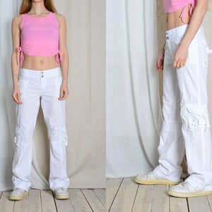 Pantalon cargo blanc Y2K en coton léger pour femmes, tour de taille 31 po. image 1
