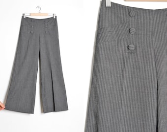 Pantalon femme minimaliste gris à rayures larges Y2K Pantalon preppy Tour de taille 27 po