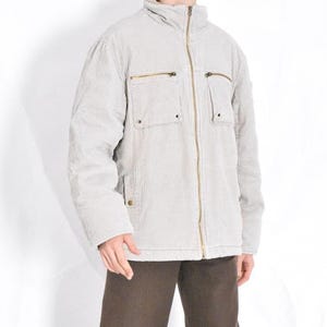 Giacca da uomo Y2K Vintage Beige Minimalista in velluto a coste Grunge Taglia L
