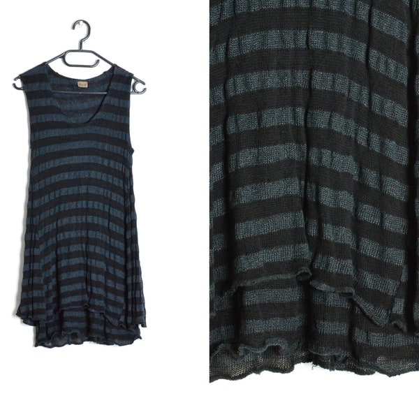 Y2K Black Grey Striped Knit Linen Blend Grunge Gothic Mini Dress