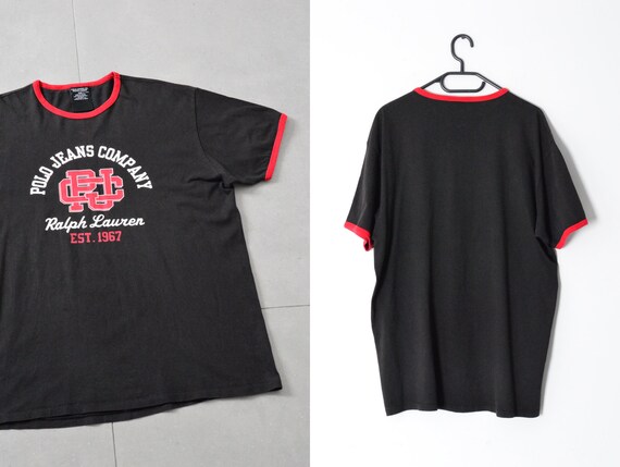 トップス polo Ralph lauren polo shirt y2k black Y2K Black Graphic Polo Ralph Lauren T-shirt Size XL - Etsy