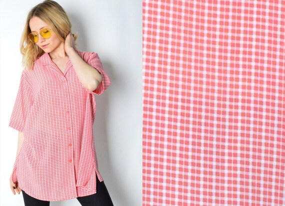Vintage 90s Pink White Check Shirt Womens Size Large Xl Etsy