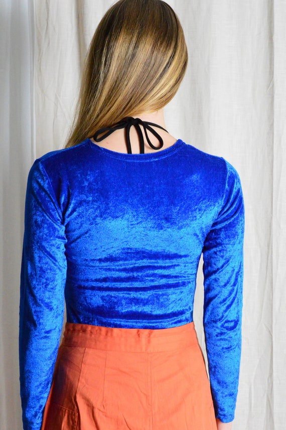 Vintage 90s Blue Velvet Long Sleeve Bodysuit Small - image 6