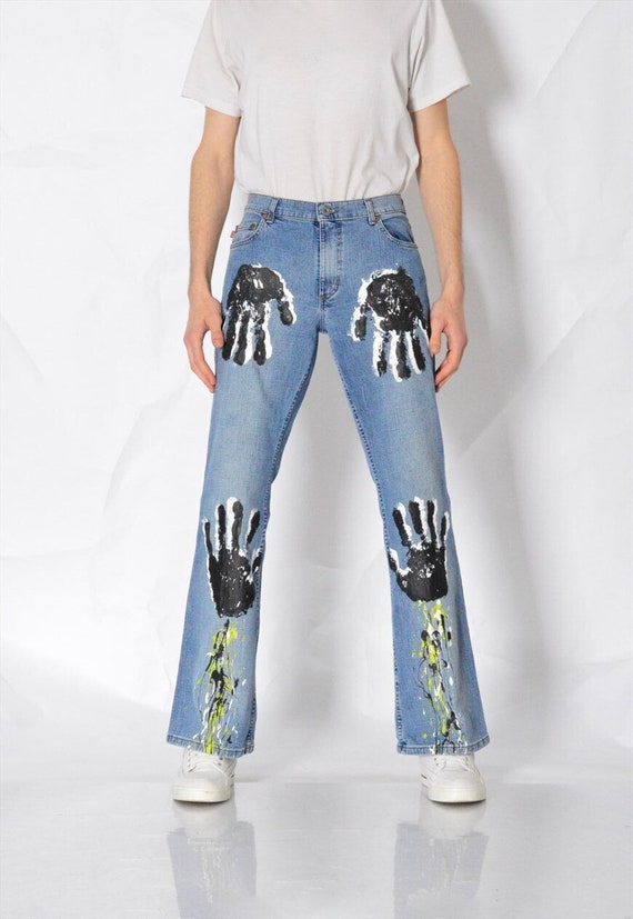 LGB hand graphic タンクトップ Y2K Y2K REWORKED Mustang Painted Black Hand Splashed Blue Jeans