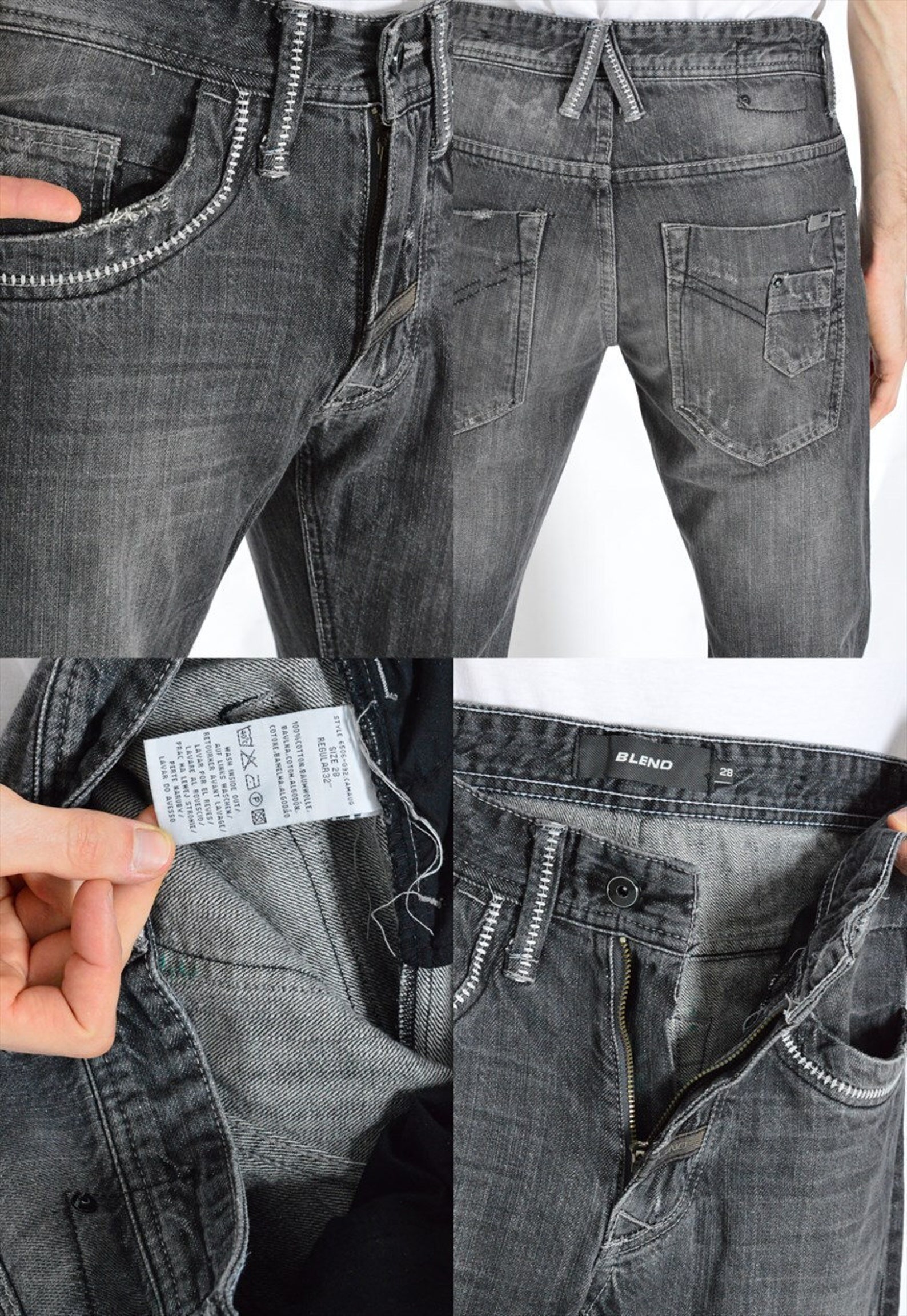 Y2K Vintage Faded Gray Distressed Jeans Mens Denim Pants Waist Etsy