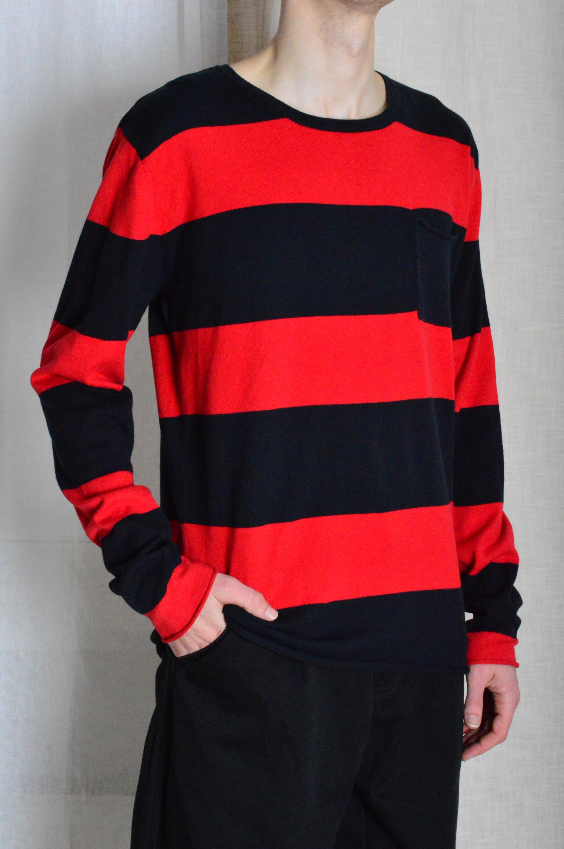 Y2K Red Midnight Navy Striped Grunge Cotton Long Sleeve Mens Shirt 