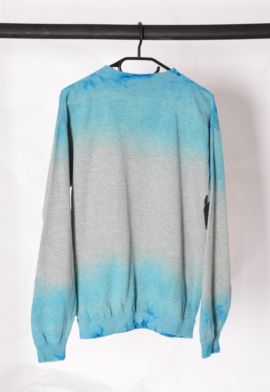 Vintage 90s Grey Blue Tie Dye Athletic Tennis Sweatshirt Size S M 