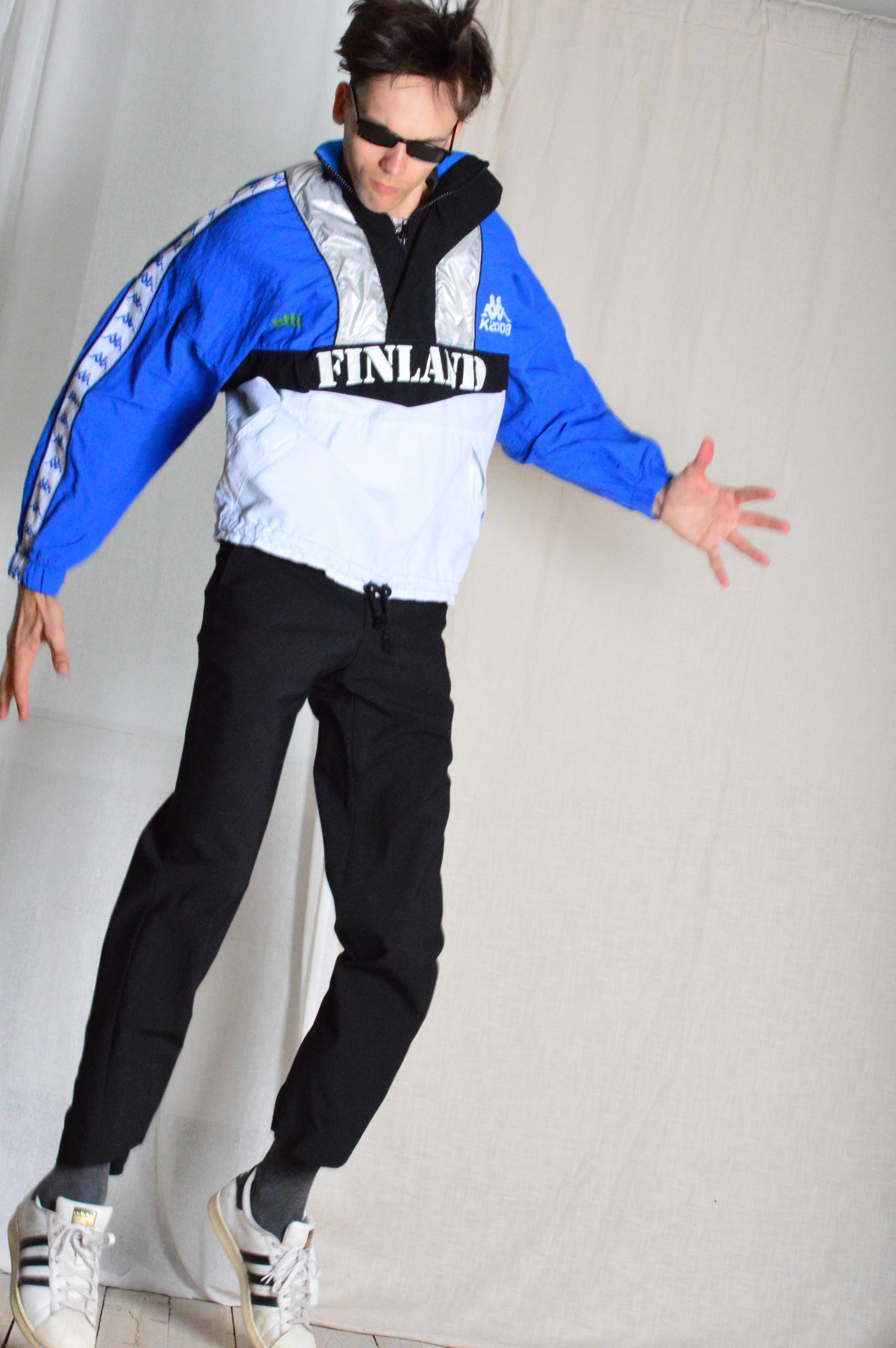 Vintage 90s Blue Silver Finland Suomi Kappa Sports Athletic