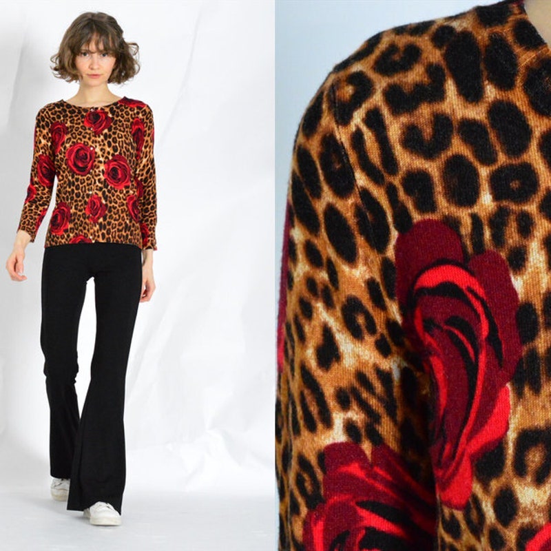Y2K Pleated Chiffon Leopard Mock Neck (L) main image 0