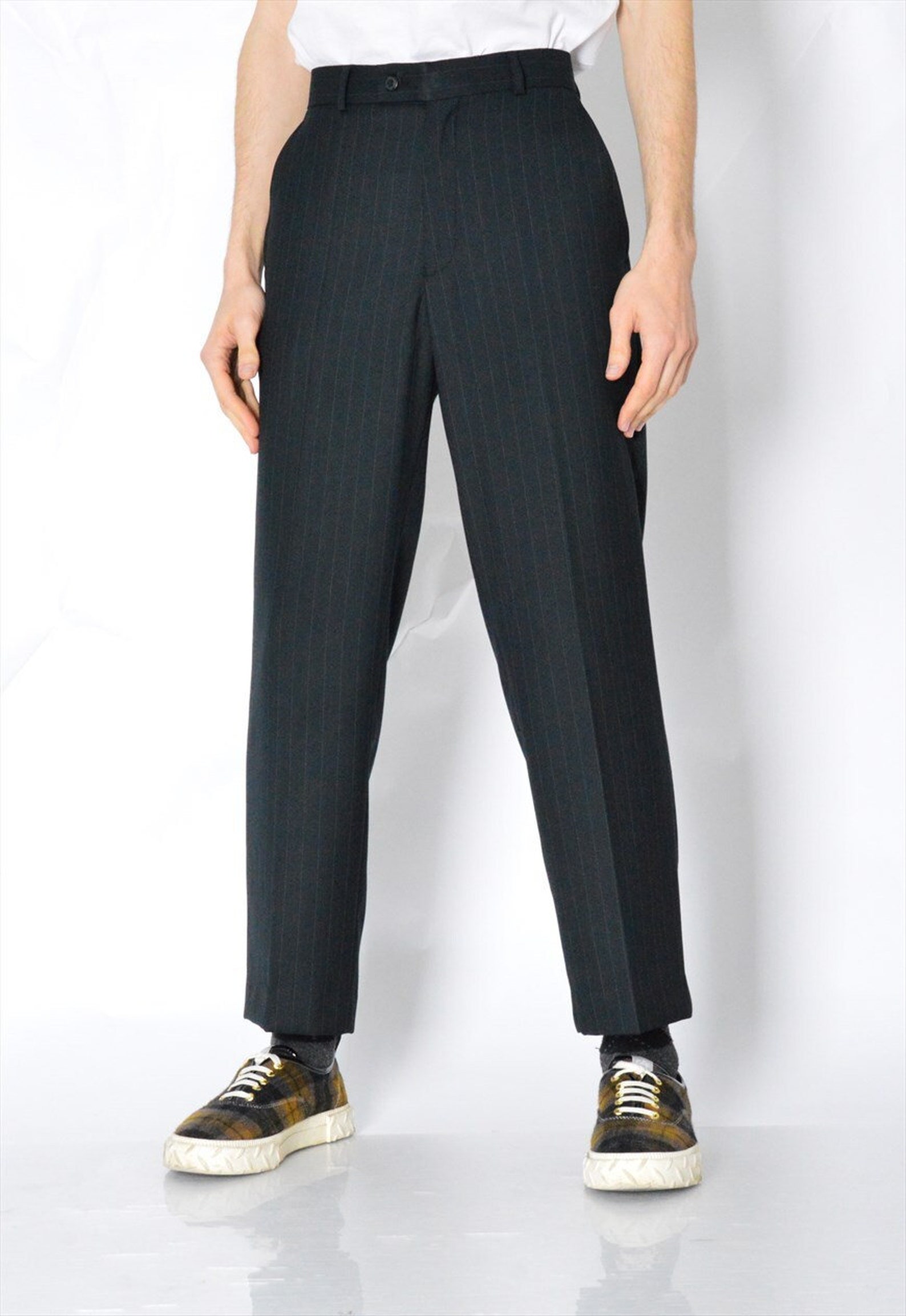 Vintage 90s Dark Gray Striped Pants Mens Formal Trousers Waist | Etsy