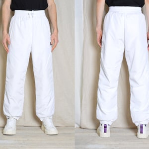 Spodnie zimowe unisex z lat 90. w kolorze białym, rozmiar talii 29 cali, rozmiar S