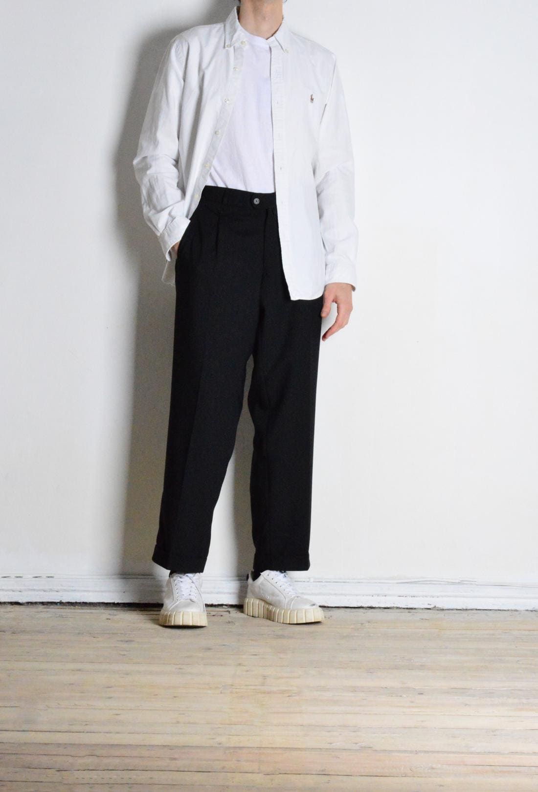 Vintage 80s Black Minimalist Formal Mens Pleated Pants Officecore