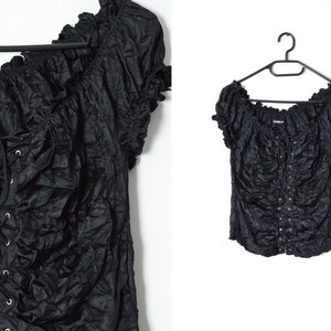 Y2K Black Crinkled Grunge Goth Top Womens Shirt Size M