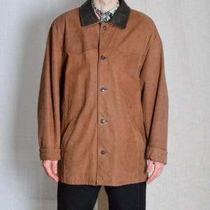 Vintage 90s Camel Brown Minimalist Leather Mens Coat Size Extra Large XL