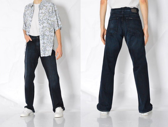 Y2K Bleu Marine Jeans Hommes Denim Pantalon Taille Taille 31 En 79 cm S Etsy France