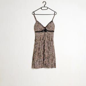 Y2k Beige Black Leopard Print Tiered Mini Dress Size Small S