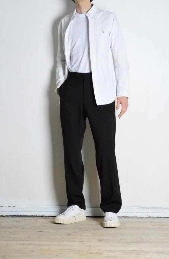Vintage 90s Black Minimalist Striped Wool Blend Formal Officecore
