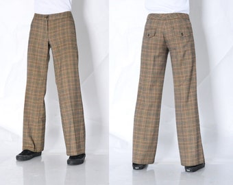 Y2K Beige Plaid Check Womens Pants Preppy Trousers Waist Size 30 In 76 cm M