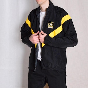 Vintage 90s Black Yellow Shell USA Army Athletic Windbreaker Mens Track Jacket