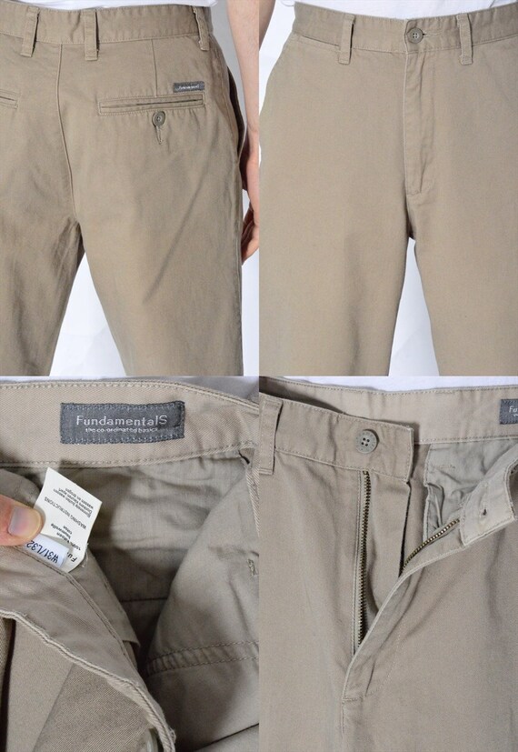 Vintage 90s Beige Minimalist Mens Chinos Pants Preppy Trousers