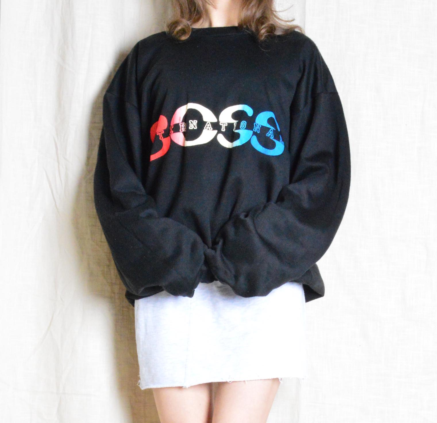 Vintage 80s Black Graphic Sweatshirt Size XL