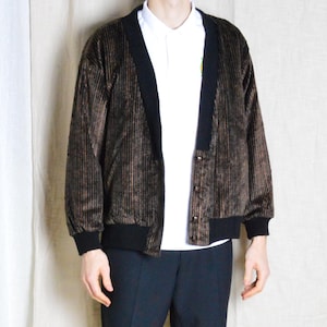 Vintage 70s Unisex Brown Corduroy Striped Bomber Style Cardigan Jacket Size M