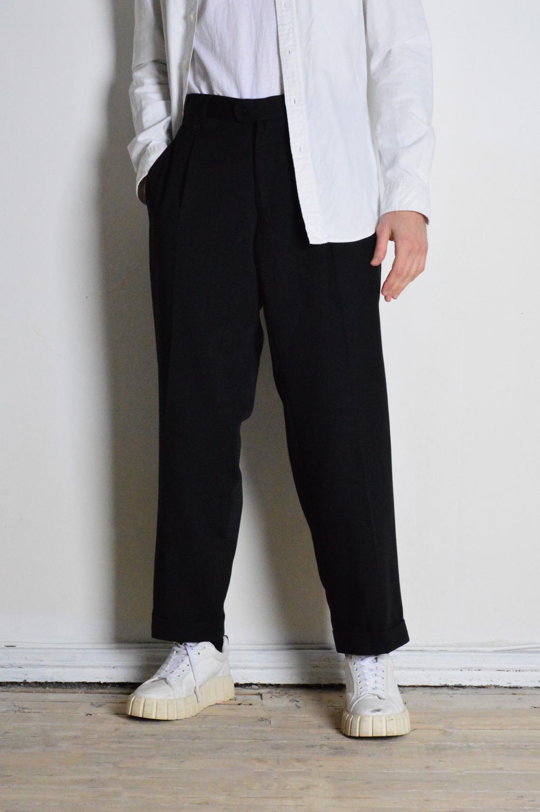 Vintage 80s Black Minimalist Formal Mens Pleated Pants Officecore