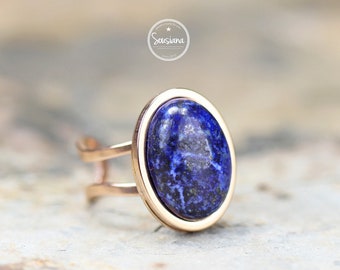 Ring Lapis Lazuli Edelstahl rosegold Ring offen Statement Ring