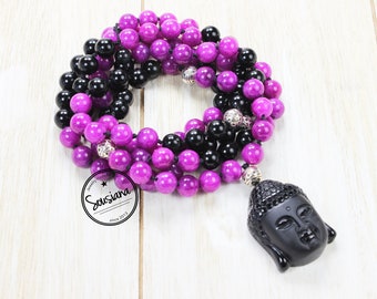 Mala 108 Edelstein Black Obsidian Buddha Jade Gebetskette