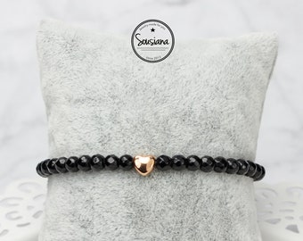 Bracelet Black Onyx heart rose gold gemstone bracelet minimalist