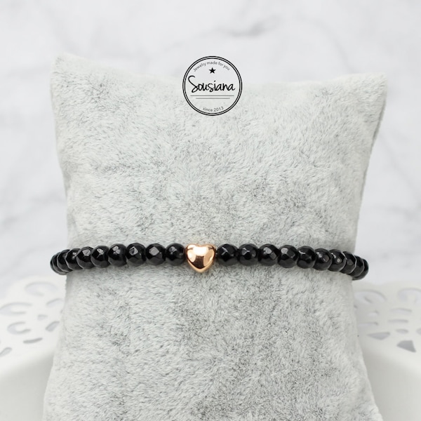 Armband Black Onyx Herz rosegold Edelsteinarmband minimalistisch