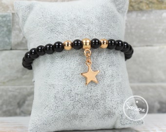 Bracelet Black Obsidian star rosegold gemstone