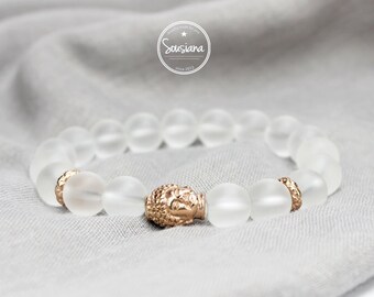 Bracelet rock crystal matt gemstones rosegold Buddha stainless steel stretch bracelet