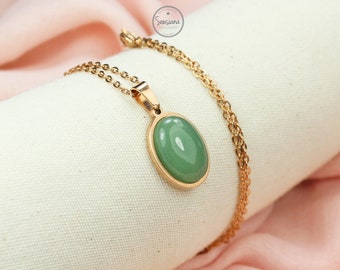 Necklace Aventurine stainless steel rose gold link chain Aventurine necklace