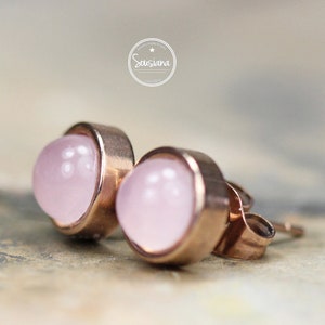 Boucles d'oreilles clous quartz rose 6 mm acier inoxydable or rose cadeau demoiselle d'honneur bijoux de mariée mariage